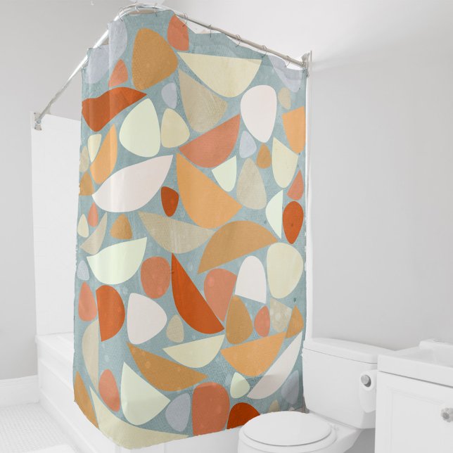 Rideaux De Douche Moderne Abstrait Pastel Géométrique (Modern abstract shapes orange cream peach sea foam teal art shower curtain)