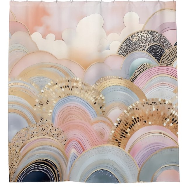 Rideaux De Douche Moderne abstrait pastel rose clair et beige (Devant)