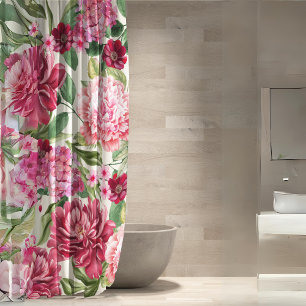 Rideaux De Douche Moderne Aquarelle fleurie rose rouge