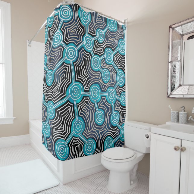 Rideaux De Douche Moderne Blue Lifelines Moderne Abstrait Motif (En situation)