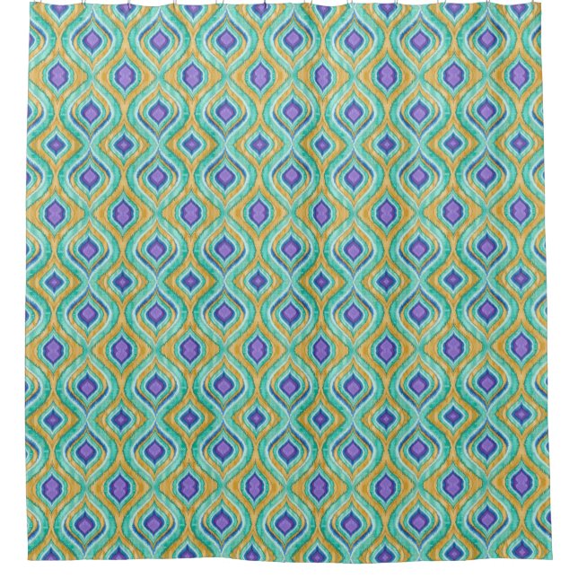 Rideaux De Douche Moderne Chic Peacock Feather Ikat Motif Douche (Devant)
