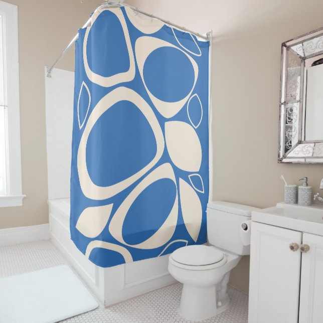 Rideaux De Douche Moderne Design bleu crème Abstrait Motif (En situation)