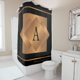 Rideaux De Douche Moderne élégant or et noir monogramme tendance
