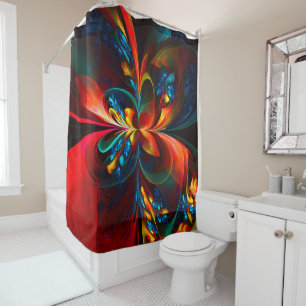 Rideaux De Douche Moderne Floral Abstrait Art Orange Bleu Motif #14