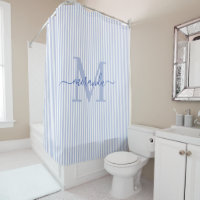 Moderne Monogramme Nom Rayures Bleues & Blanches