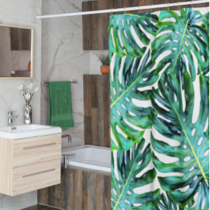 Rideaux De Douche Moderne motif de feuille de Monstera de plage trop