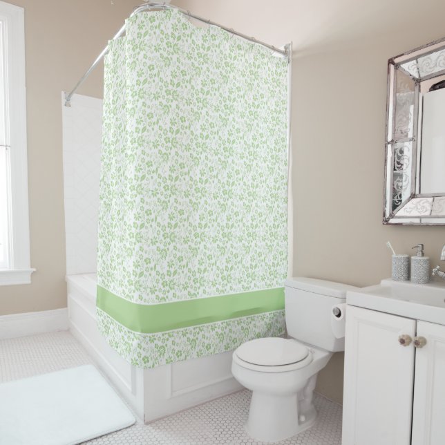 Rideaux De Douche Moderne Pale Mint Green Tropical Floral (En situation)