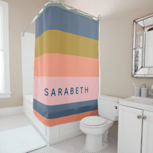 Rideaux De Douche Moderne rayé bleu pêche rose pâle personnalisé