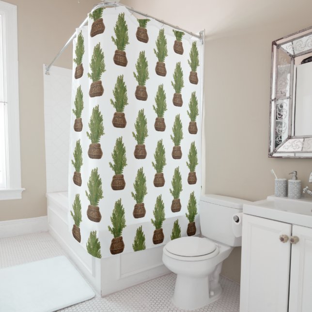Rideaux De Douche Moderne Russe Aquarelle Noël Arbre de Noël (En situation)