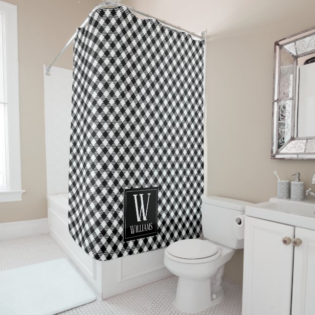 Rideaux De Douche Moderne Rustique Agritourisme Noir Blanc Plaid Mon (En situation)