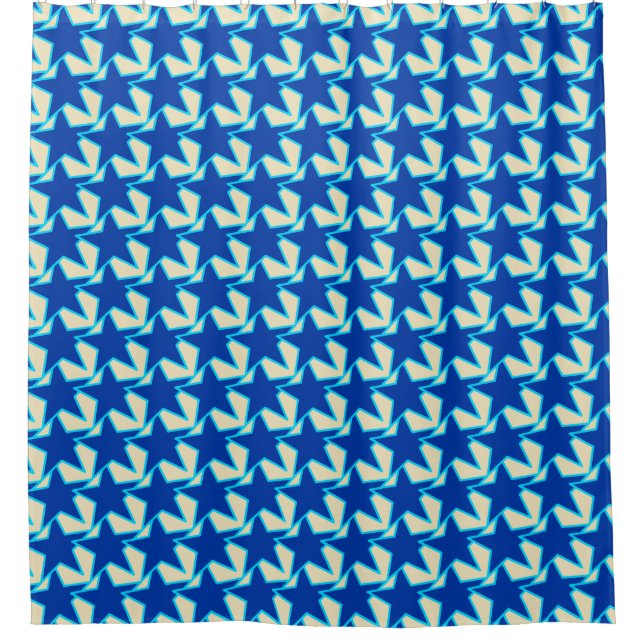 Rideaux De Douche Moderne Star Géométrique - bleu cobalt et taupe (Devant)