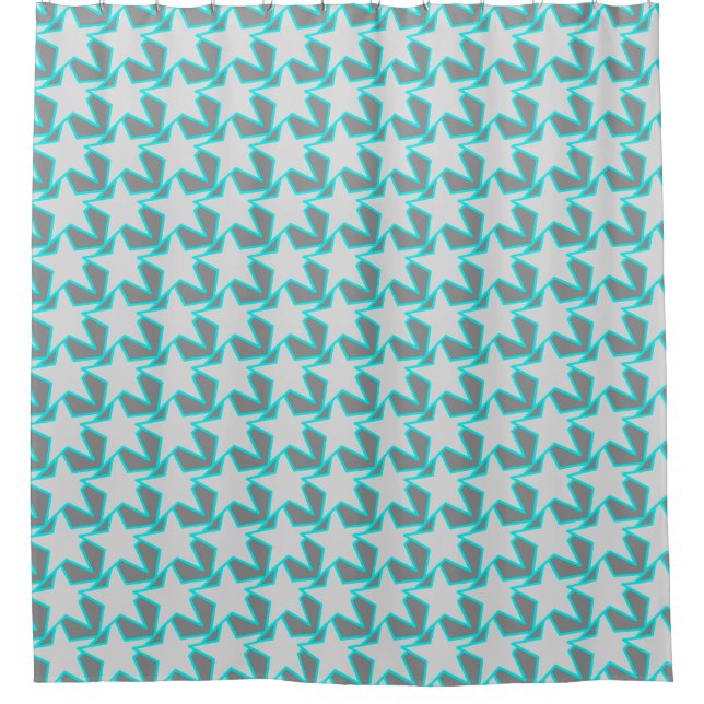 Rideaux De Douche Moderne Star Géométrique - gris et turquoise (Devant)