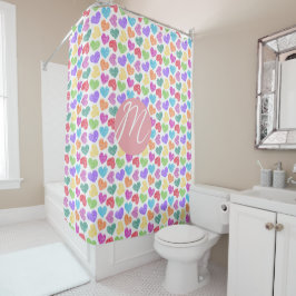 Rideaux De Douche Moderne Vibrant Rainbow Doodle Hearts Monogramme