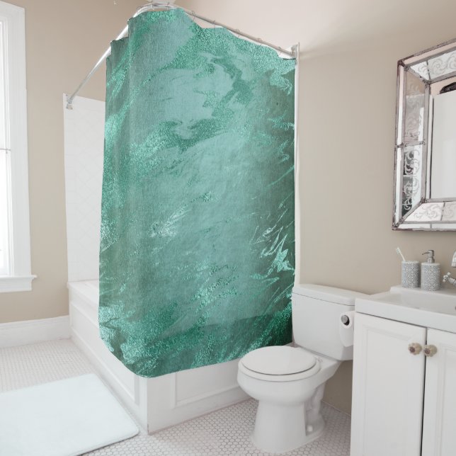 Rideaux De Douche Molten Jade | Marbre de luxe Emerald Green (En situation)