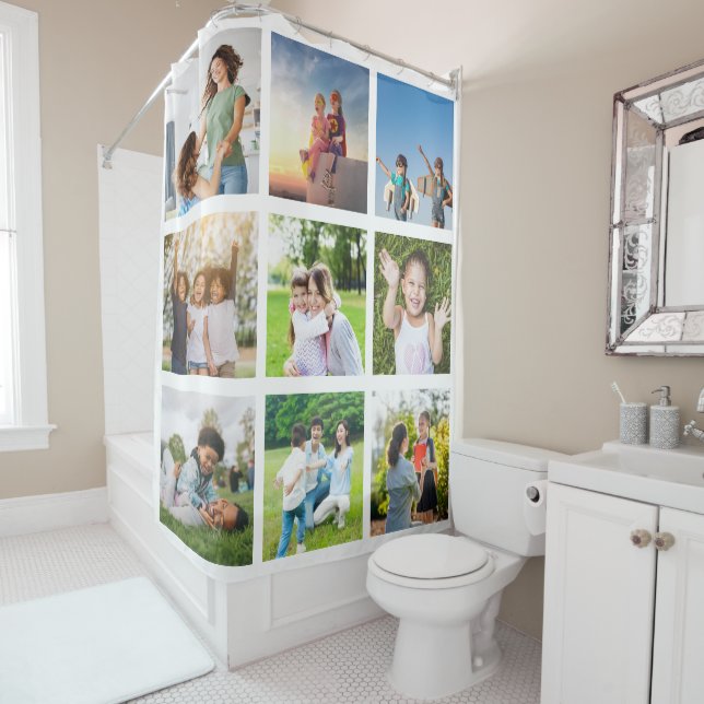 Rideaux De Douche Moments au coeur : Personnalisable 9 Photo Collage (En situation)