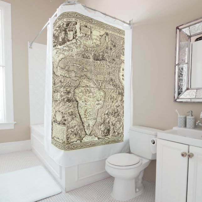 Rideaux De Douche Monde Carte Montres Océan Atlantique (En situation)