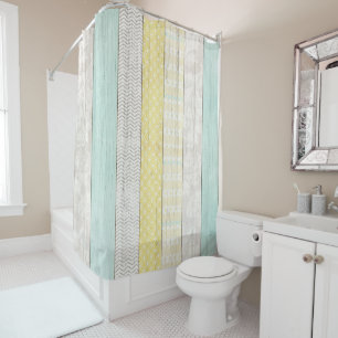 Rideaux De Douche Monnaie Rustique & Boho Jaune Géométrique Chalet M