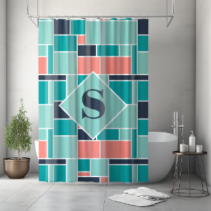 Rideaux De Douche Monogram Mint Corail vert Art géométrique
