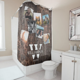 Rideaux De Douche Monogramme à effet de bois rustique personnalisé