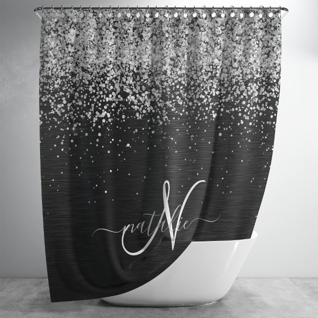 Rideaux De Douche Monogramme à étincelle noire à Parties scintillant (Créateur téléchargé)