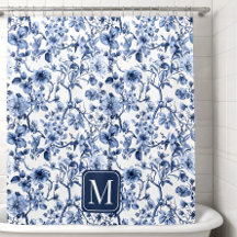 Monogramme à motif toile de Jouy fleuri bleu vinta