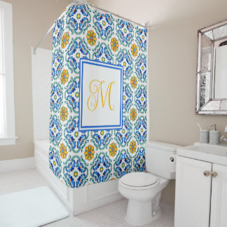 Rideaux De Douche Monogramme bleu méditerranéen