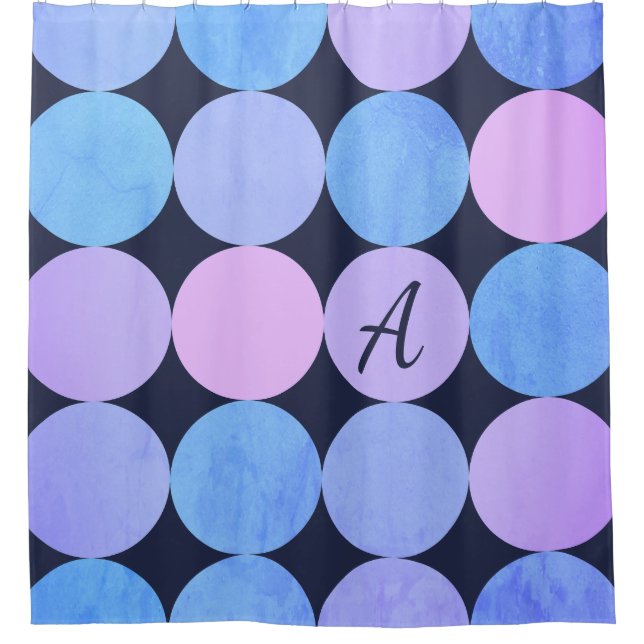 Rideaux De Douche Monogramme bleu pourpre et rose des cercles (Devant)
