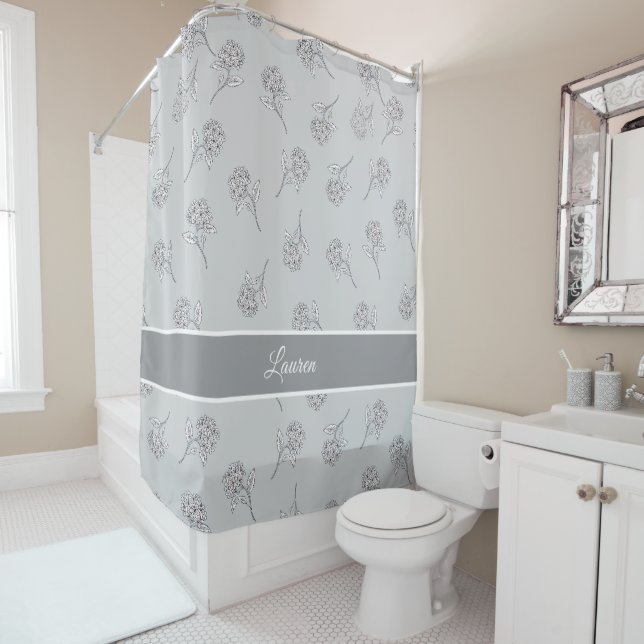 Rideaux De Douche Monogramme botanique intemporel gris doux  (En situation)