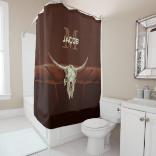 Rideaux De Douche Monogramme Brown du crâne taureau Pays Russe Ouest