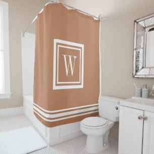 Rideaux De Douche Monogramme Carré Classique en Terre Cuite et Blanc