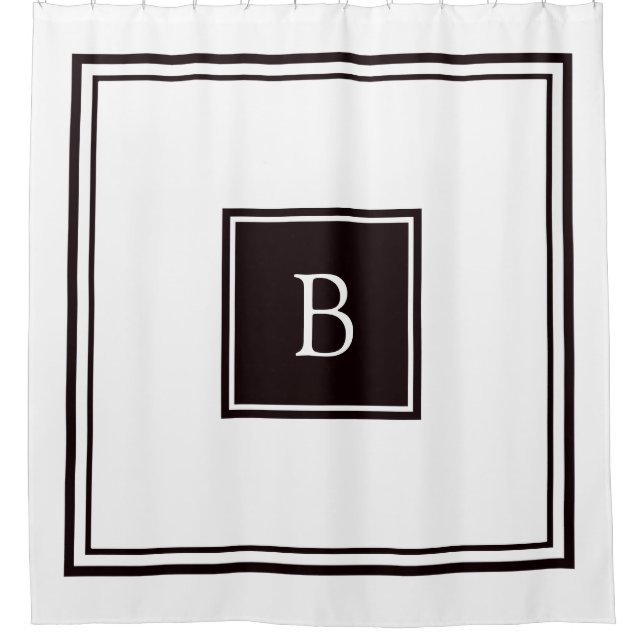 Rideaux De Douche Monogramme carré noir et blanc de cadre (Devant)