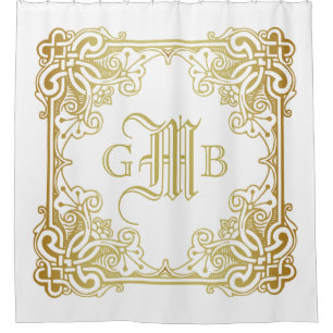 Rideaux De Douche Monogramme classique de cadre d'or d'anniversaire