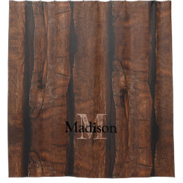 Rideaux De Douche Monogramme de bois ancien brun foncé rustique