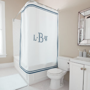 Rideaux De Douche Monogramme de bordure bleue classique