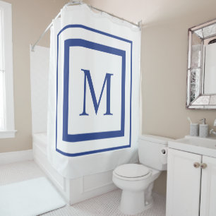 Rideaux De Douche Monogramme de bordure carré bleu et blanc