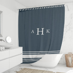 Rideaux De Douche Monogramme de bordure classique marine et blanche