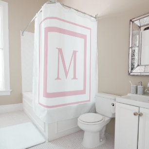 Rideaux De Douche Monogramme de bordure Rose et blanc
