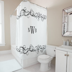 Rideaux De Douche Monogramme de bordure Tourbillonnant stylisée