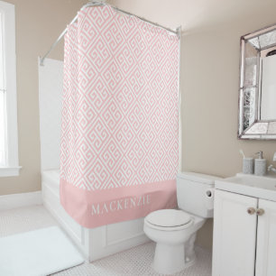 Rideaux De Douche Monogramme de clé grecque rose et blanc pétale