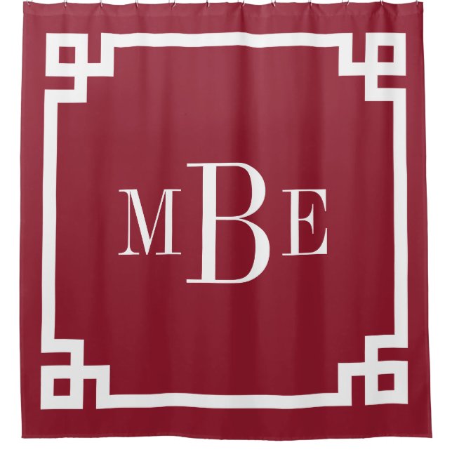 Rideaux De Douche Monogramme de frontière clé grecque Crimson (Devant)