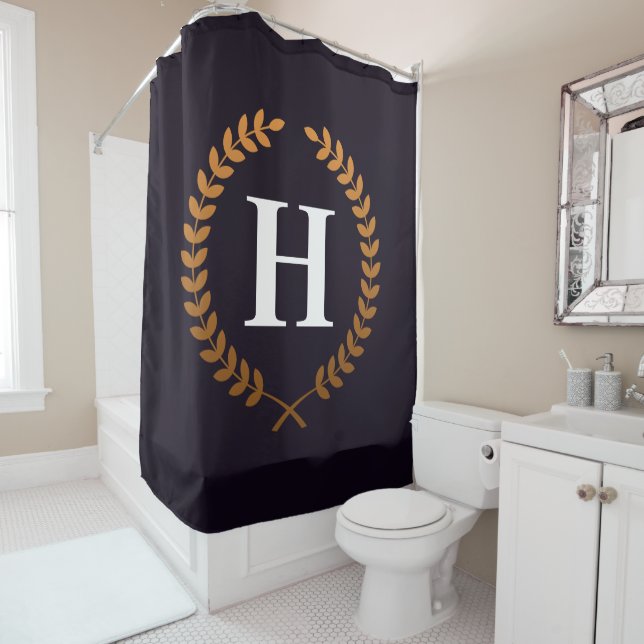Rideaux De Douche Monogramme de Golden Laurel Wreath (En situation)
