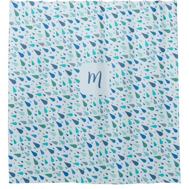 Rideaux De Douche monogramme de gouttes de pluie bleu bébé (Devant)