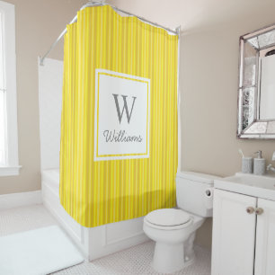 Rideaux De Douche Monogramme de gris de filets de jaune jaune canari