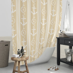 Rideaux De Douche Monogramme de la corde de Ancre blanche de sable n