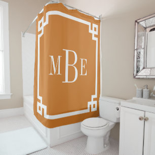 Rideaux De Douche Monogramme de la frontière clé grecque orange brûl