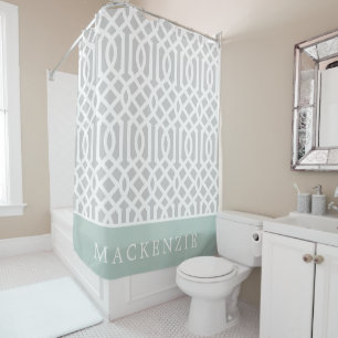 Rideaux De Douche Monogramme de la pinte et des trellis gris Coule