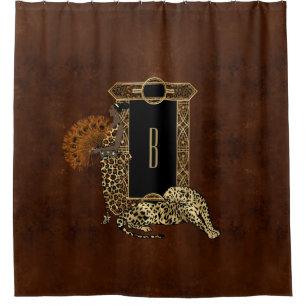 Rideaux De Douche Monogramme de léopard doré Brown Art déco