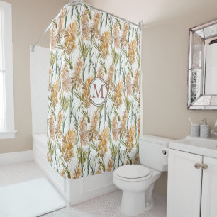 Rideaux De Douche Monogramme de Motif de grasse Pampas vert et Brown