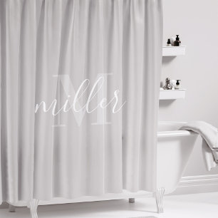 Rideaux De Douche Monogramme de nom de famille gris moderne