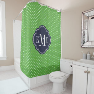 Rideaux De Douche Monogramme de petits points verts et navals